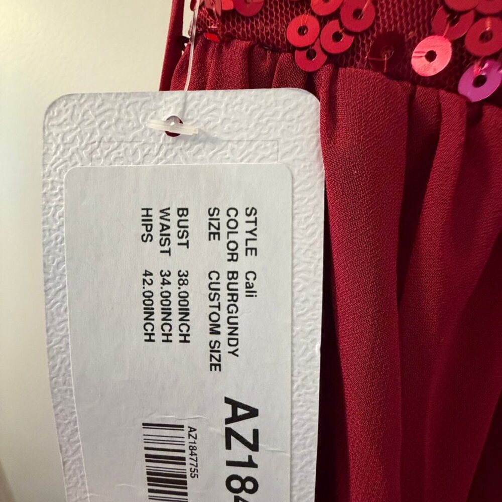 Azazie Red Sequin Bodice Formal Maxi Dress – Criss Cross Back – Size C - Picture 8 of 8